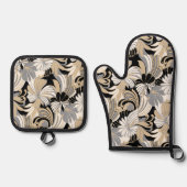 ハイビスカスジャングルハワイアントロピカルニュートラル 鍋つかみ&鍋敷きセット (正面)