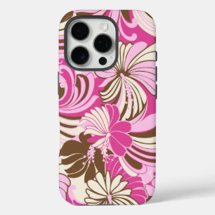 ハイビスカスジャングルハワイアンピンクアンドブラウン iPhone 16 PROケース