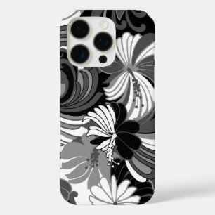 ハイビスカスジャングルハワイアンブラックアンドグレー iPhone 16 PROケース