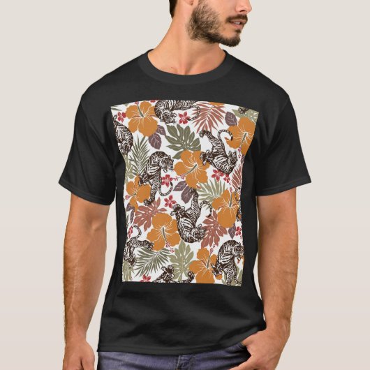 ハイビスカスタイガー、エキゾチックなパターン。 Tシャツ (正面)
