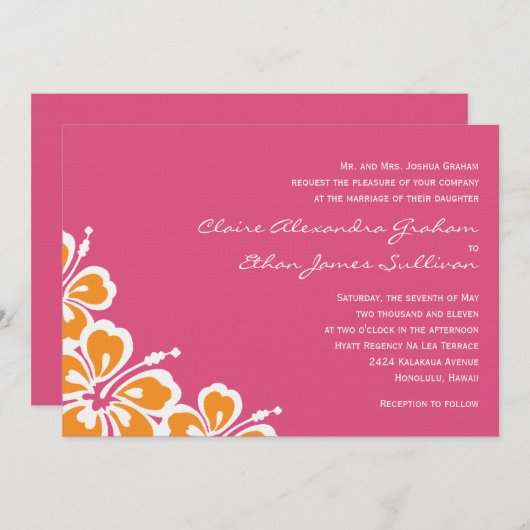 ハイビスカスデライト結婚式招待状アザレア – 招待状 (正面/裏面)