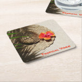 ハイビスカストロピカルビーブストローハット スクエアペーパーコースター (アングル)