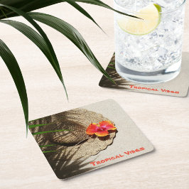 ハイビスカストロピカルビーブストローハット スクエアペーパーコースター