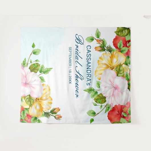 ハイビスカストロピカルフラワーのウェディングバックドロップ タペストリー (正面(横))