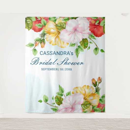 ハイビスカストロピカルフラワーのウェディングバックドロップ タペストリー (正面)