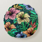 ハイビスカストロピカルリーフターコイズブルーグリーンと ラウンドクッション (正面)