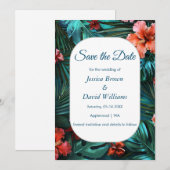 ハイビスカスドリームトロピカルウェディングデイトカードを保存 招待状 (正面/裏面)