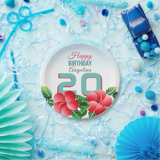 ハイビスカスハワイアントロピカルパーソナライズされた誕生日 ペーパープレート (パーティー)