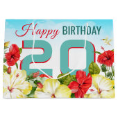 ハイビスカスハワイアントロピカルパーソナライズされた誕生日 ラージペーパーバッグ (正面)