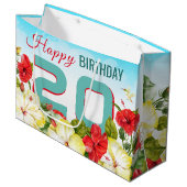 ハイビスカスハワイアントロピカルパーソナライズされた誕生日 ラージペーパーバッグ (正面アングル)