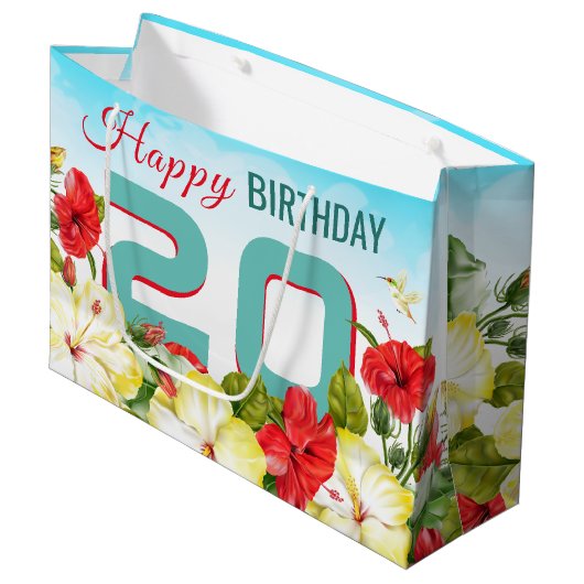 ハイビスカスハワイアントロピカルパーソナライズされた誕生日 ラージペーパーバッグ (正面アングル)