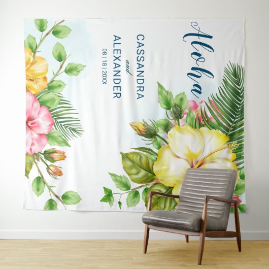 ハイビスカスハワイアントロピカル結婚フローラの背景 タペストリー (インサイチュ(横))
