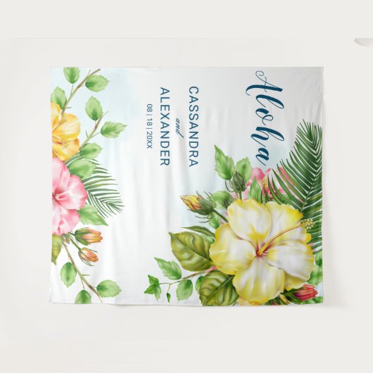 ハイビスカスハワイアントロピカル結婚フローラの背景 タペストリー (正面(横))