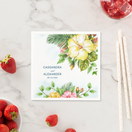 ハイビスカスハワイアントロピカル結婚フローラ スタンダードカクテルナプキン (インサイチュ)