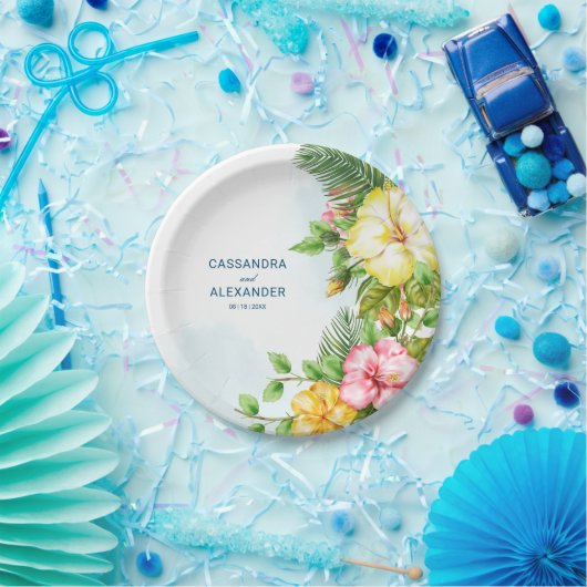 ハイビスカスハワイアントロピカル結婚フローラ ペーパープレート (パーティー)