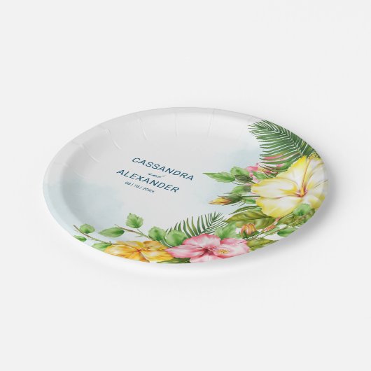 ハイビスカスハワイアントロピカル結婚フローラ ペーパープレート (アングル)