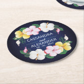 ハイビスカスハワイアントロピカル結婚フローラ ラウンドペーパーコースター (アングル)