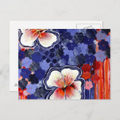 ハイビスカスハワイアン抽象芸術フローラ ポストカード (正面/裏面)