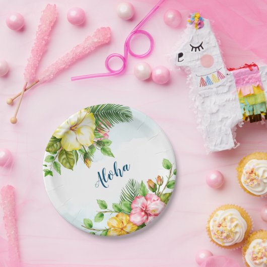 ハイビスカスハワイアン熱帯フローラ ペーパープレート (パーティー)
