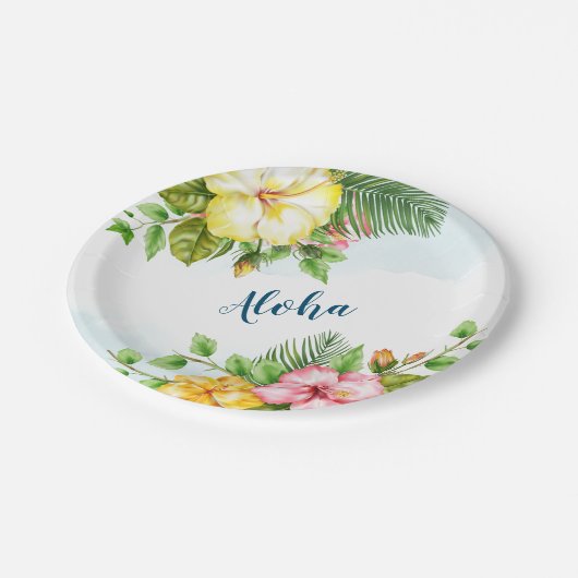 ハイビスカスハワイアン熱帯フローラ ペーパープレート (アングル)