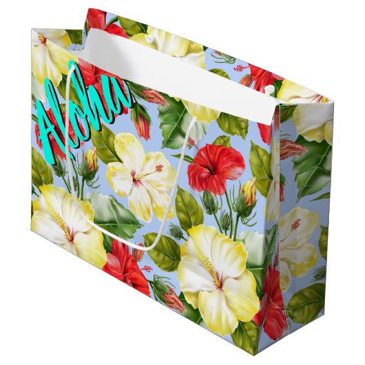 ハイビスカスハワイアン熱帯フローラ ラージペーパーバッグ (正面アングル)