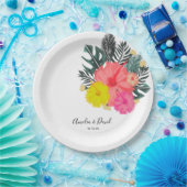 ハイビスカスハワイトロピカルハンドドロー結婚ドフローラ ペーパープレート (パーティー)