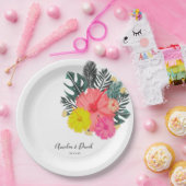 ハイビスカスハワイトロピカルハンドドロー結婚ドフローラ ペーパープレート (パーティー)