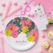 ハイビスカスハワイトロピカルハンド引き出し明結婚るい ペーパープレート (パーティー)