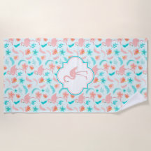 ハイビスカスパターンピンクのフラミンゴ