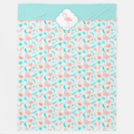 ハイビスカスパターンピンクのフラミンゴ フリースブランケット