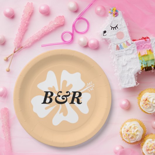 ハイビスカスパーソナライズされた花のロ結婚ゴ ペーパープレート (パーティー)