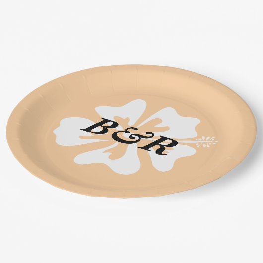 ハイビスカスパーソナライズされた花のロ結婚ゴ ペーパープレート (アングル)