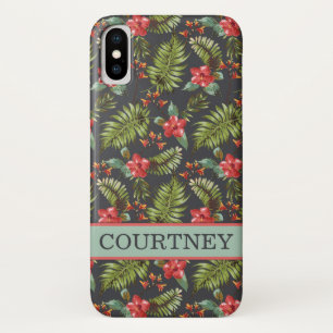 ハイビスカスパームトロピカルフローラ   サンゴとミント iPhone X ケース
