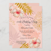 ハイビスカスピンクトロピックフローラ誕生日パーティー 招待状 (正面/裏面)