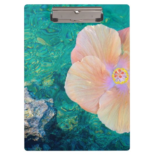 ハイビスカスピンク花ターコイズ海ハワイアン クリップボード (正面)