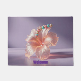 ハイビスカスピーチラベンダードormat ドアマット