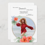 ハイビスカスフォト誕生日招待状 招待状 (正面/裏面)