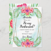 ハイビスカスフラワーウォーターカラービーチマイブリーズメイド 招待状 (正面/裏面)