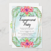 ハイビスカスフラワーウォーターカラービーチ婚約パーティ 招待状 (正面/裏面)