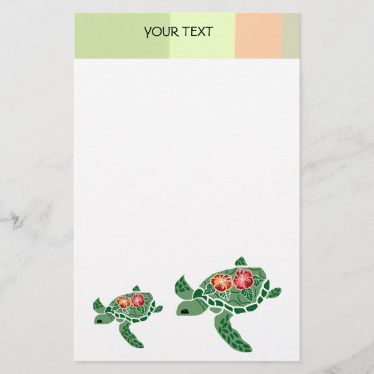 ハイビスカスフラワーウミガメ，固定 便箋 (正面)