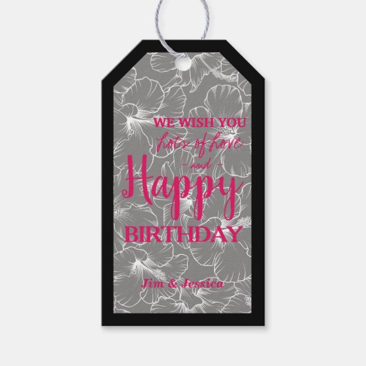 ハイビスカスフラワースケッチブラック ギフトタグ (正面)