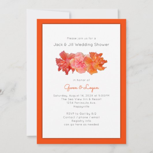 ハイビスカスフラワーズオレンジウェディングシャワー 招待状 (正面)