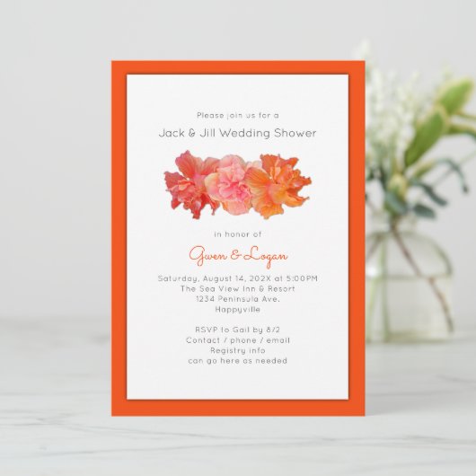 ハイビスカスフラワーズオレンジウェディングシャワー 招待状 (スタンド正面)