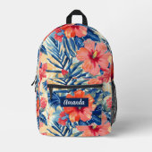 ハイビスカスフラワーズ新学期植物模様 プリントバックパック (正面)
