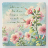 ハイビスカスフラワーズ&引用文 ストーンコースター (正面)