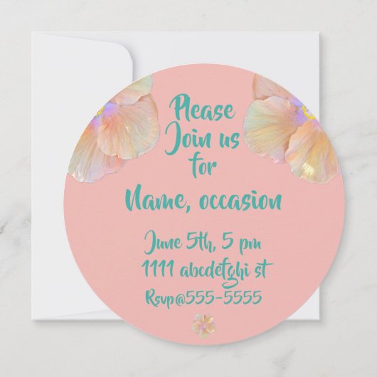 ハイビスカスフラワーターコイズピンクウォーターハワイアン 招待状 (裏面)