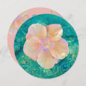 ハイビスカスフラワーターコイズピンクウォーターハワイアン 招待状 (正面/裏面)