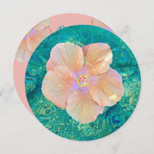 ハイビスカスフラワーターコイズピンクウォーターハワイアン 招待状 (正面/裏面)