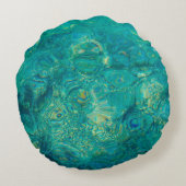 ハイビスカスフラワーターコイズ海ピンクフローラ ラウンドクッション (裏面)