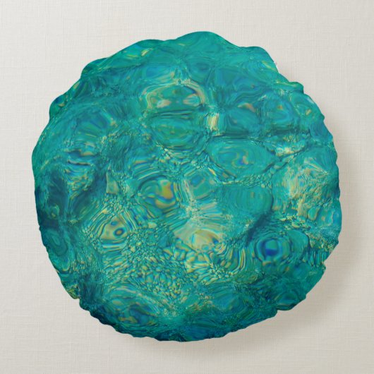 ハイビスカスフラワーターコイズ海ピンクフローラ ラウンドクッション (裏面)